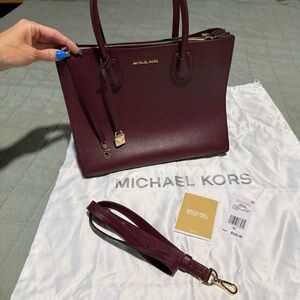 Michael Kors Wine Leather Tote with Gold Hardware